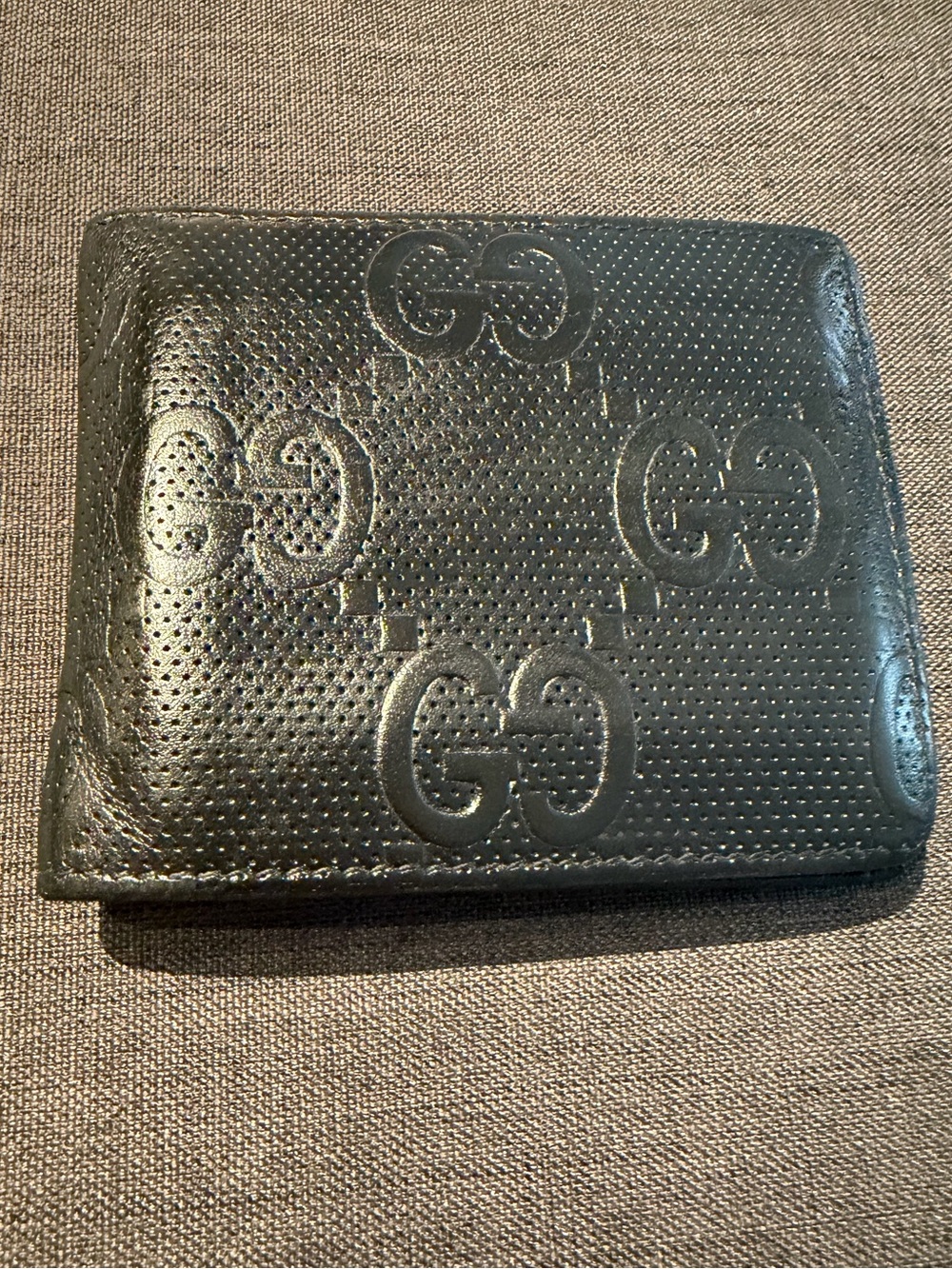 Gucci Black Perforated Embossed GG Bi-Fold Wallet